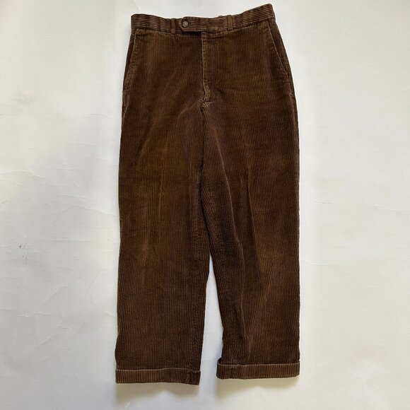 Vtg. Amherst and Brock Mens 33 S Brown Wide Wale Pleated Cuffed Corduroy Pants - Picture 1 of 12